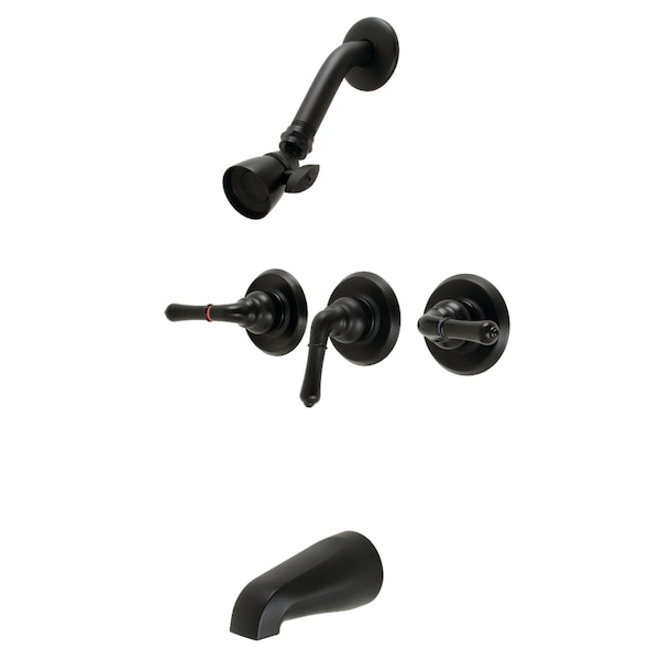 ThreeHandle Tub and Shower Faucet, Matte Black